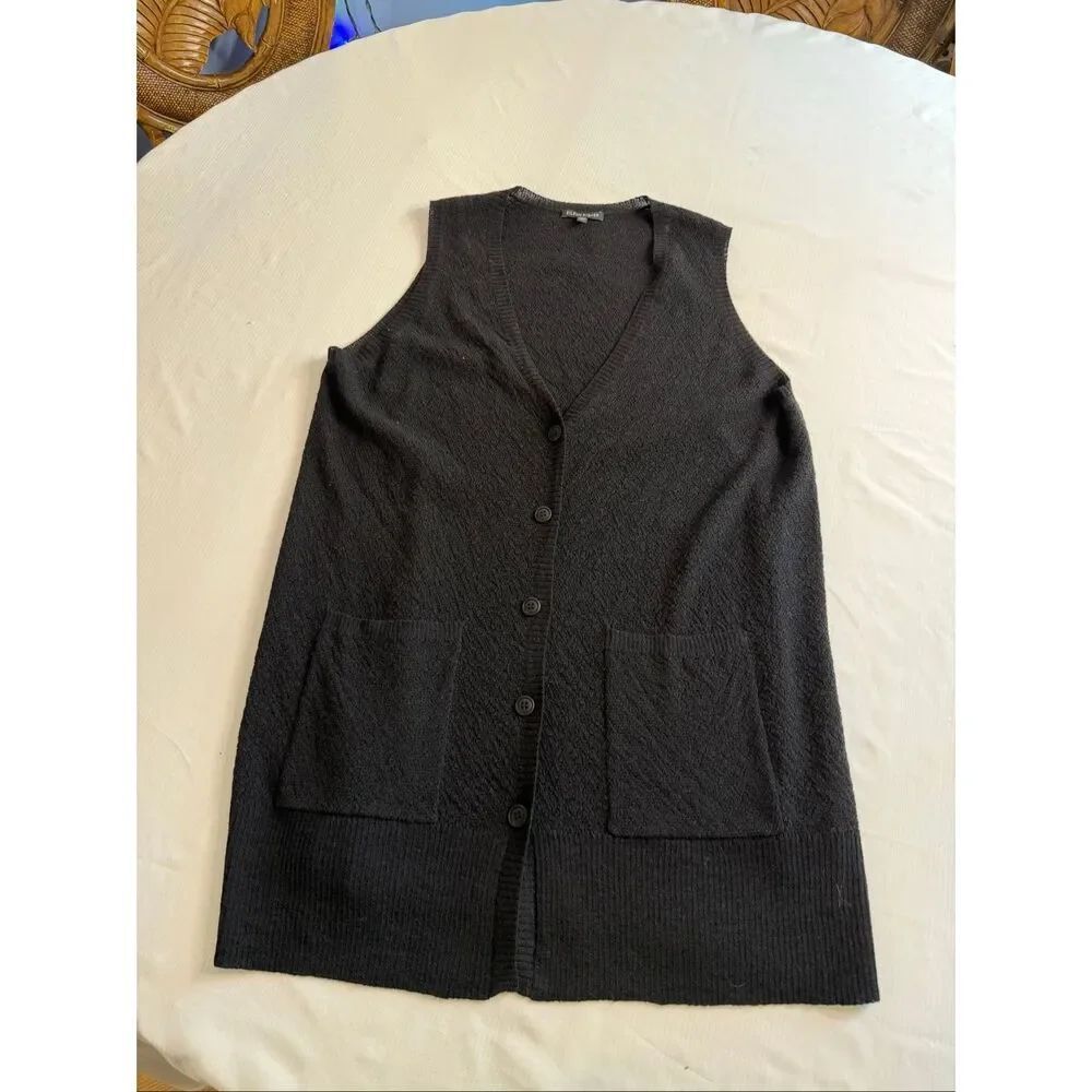 Eileen Fisher Women’s Black Boiled Wool Button Front Vest Size Medium